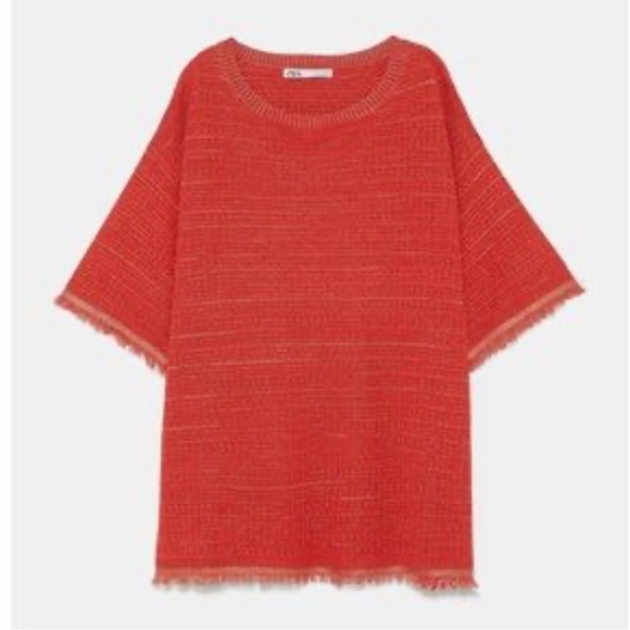 NWT Zara Red Waffle Knit Tweed Top sz L - Picture 3 of 6
